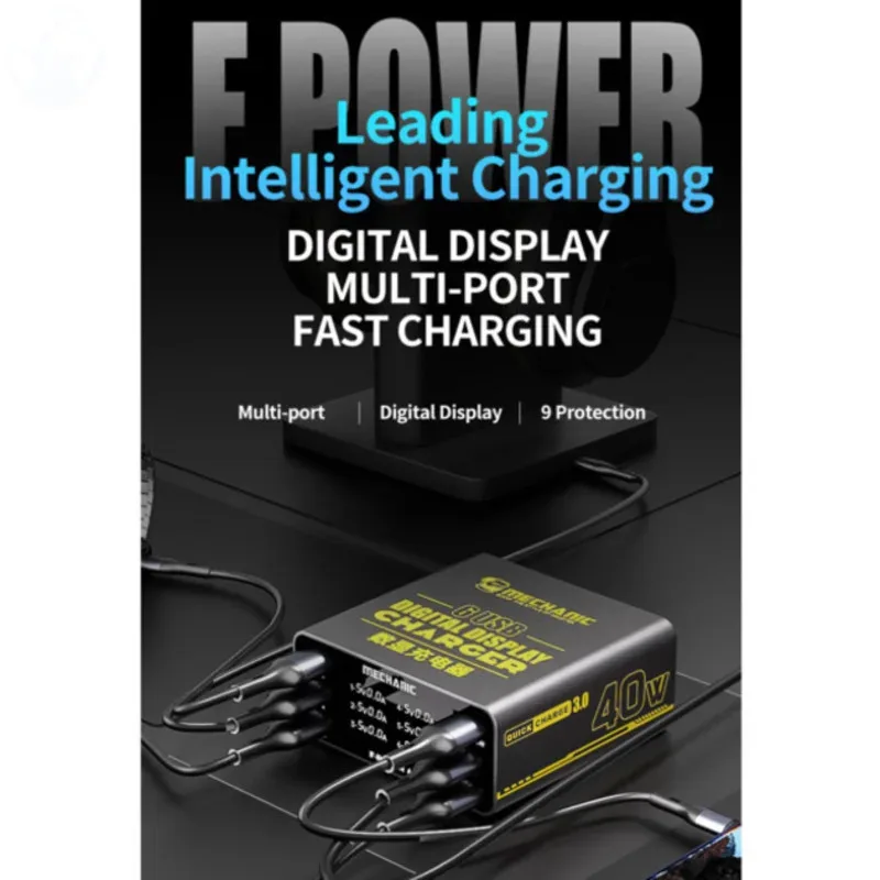 

USB Charger MECHANIC F-Power 6, Fast Charging Portable Smart Digital Display Multi-Port For Mobile Phones, Tablets And Laptops