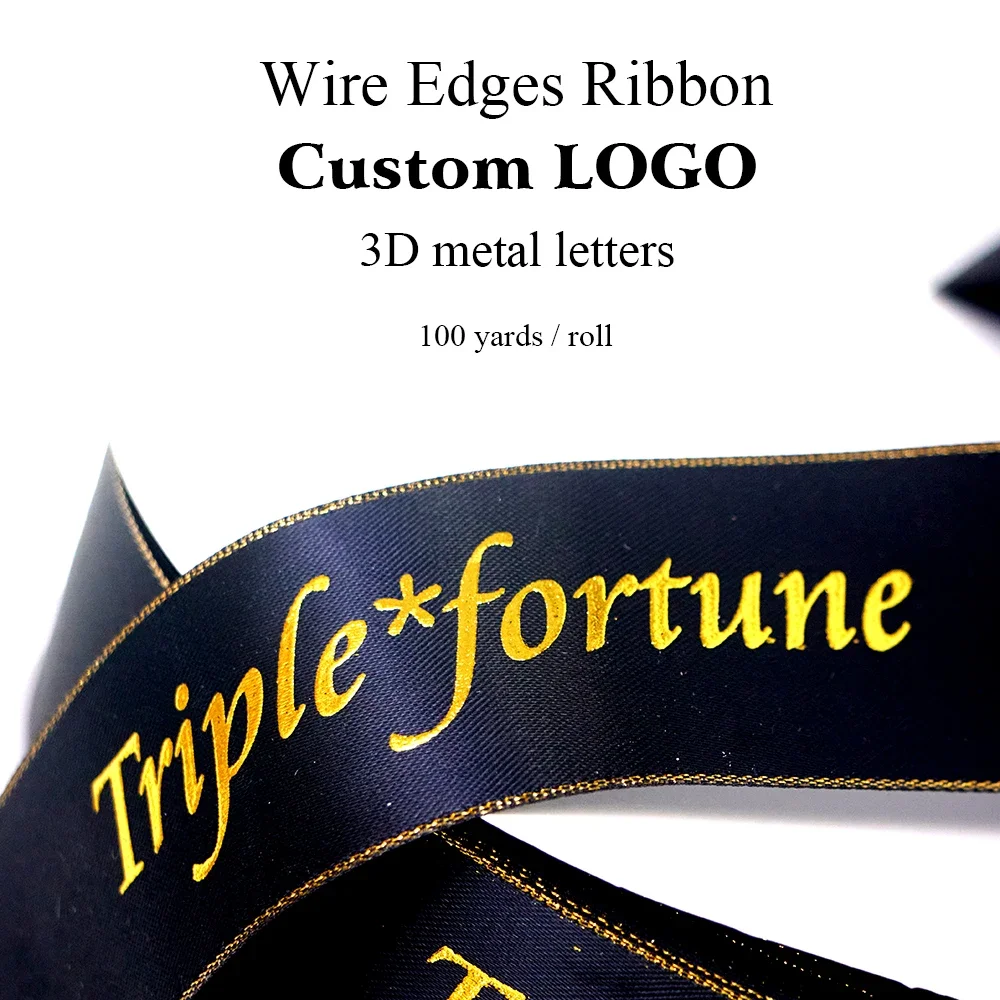 

100yards Custom LOGO 16-39mm Wire Edged Ribbon for Wedding Holiday Party Decorations DIY Handmade Bows And Crafts