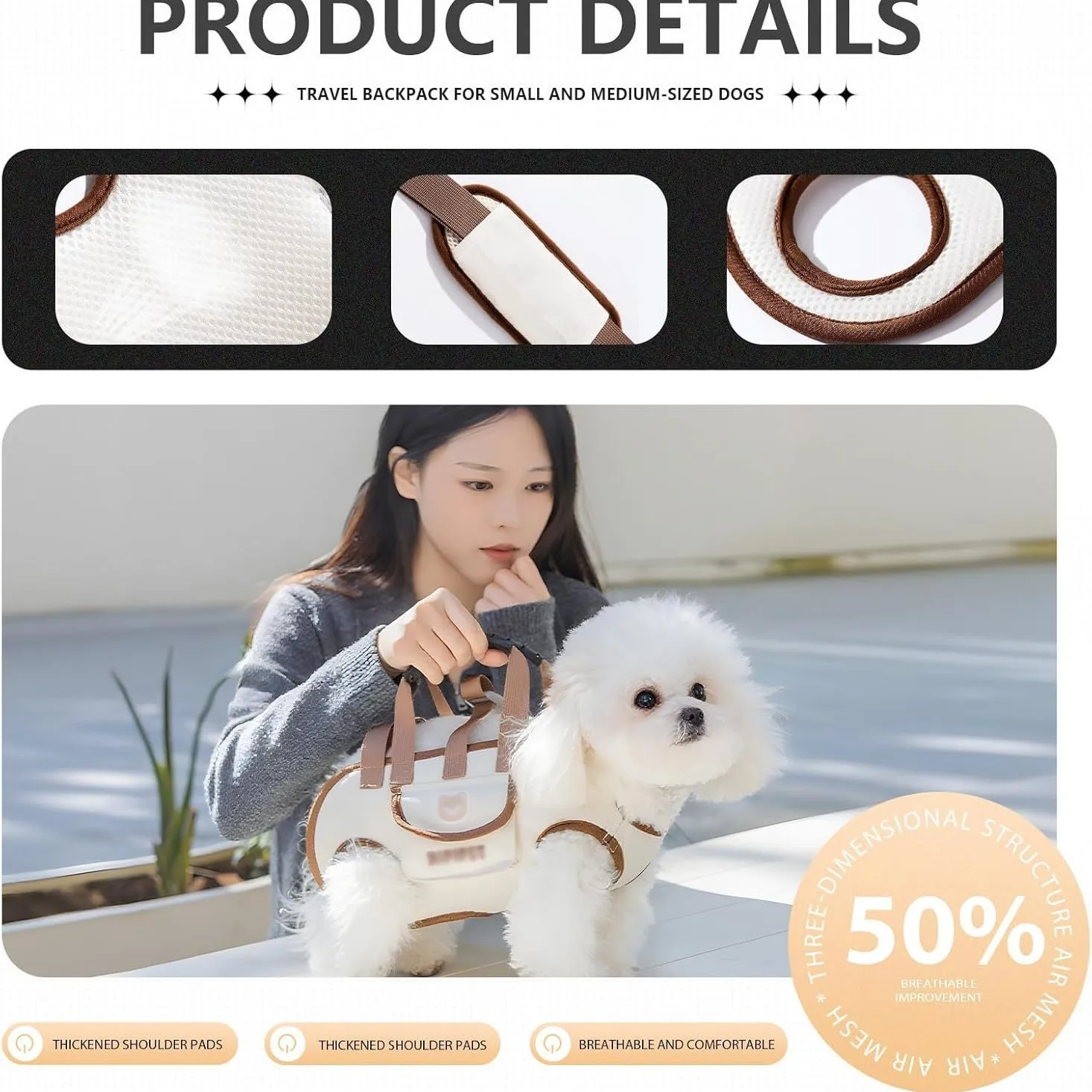 Mochila transpirable para perros pequeños con patitas fuera exterior - imagen 4