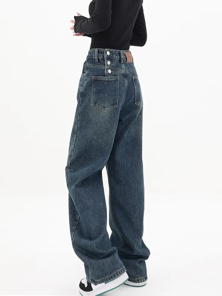 Jeans da donna nuovi primaverili e autunnali, pantaloni larghi a gamba larga retrò a gamba dritta