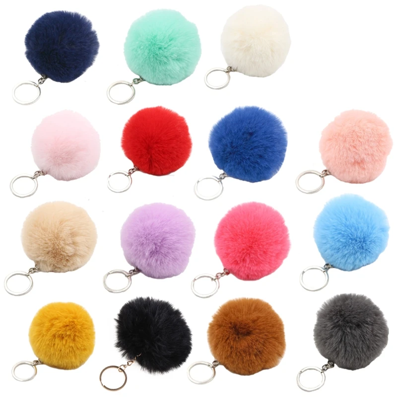 Porte-clés Pom Pom en peluche pelucheux E74B, pompons en fausse fourrure, pendentif boule, breloque pour Ri