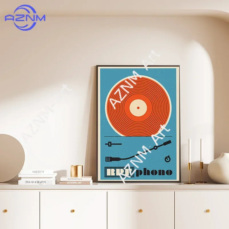 Retro Vinyl Record Print Mid Century Music Minimal Pastel Poster Colorful Wall Art Trendy Minimalist Turntable Home Room Decor view 3