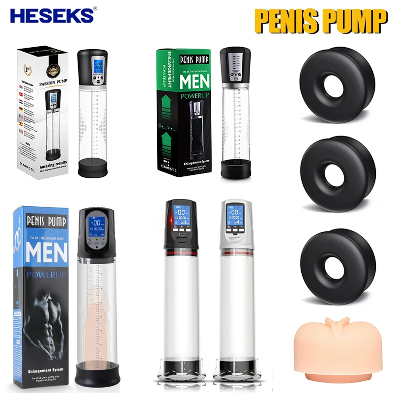 HESEKS LCD Electric Penis Pump Penis Enlargement Extend Pump Penis Trainer Male Masturbators Cup Dick Pump Sex Toys for Men