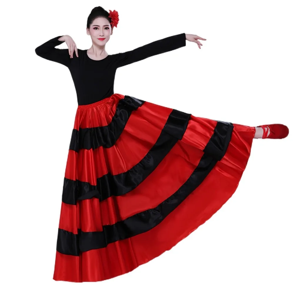 Modischer spanischer Flamenco-Rock aus Satin, große Schaukel, Party, großer Schaukelrock, glatte Ballsaal-Bauchtanzkostüme für Frauen
