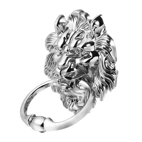 Lion Front Door Handle Silver Tone Pull Ring