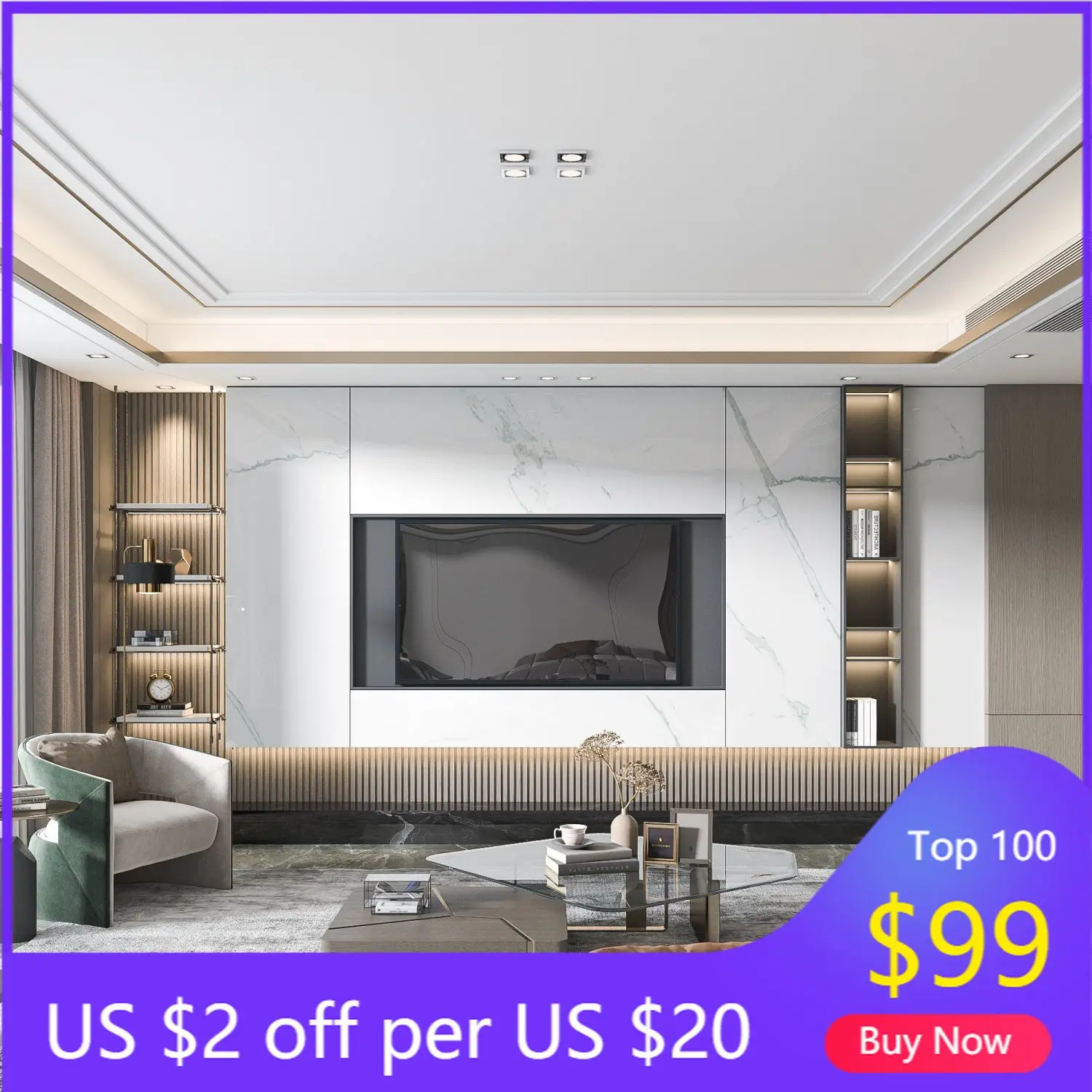 

STLF Customizable TV Wall Unit with Floating Shelves & LED Ambient Lighting