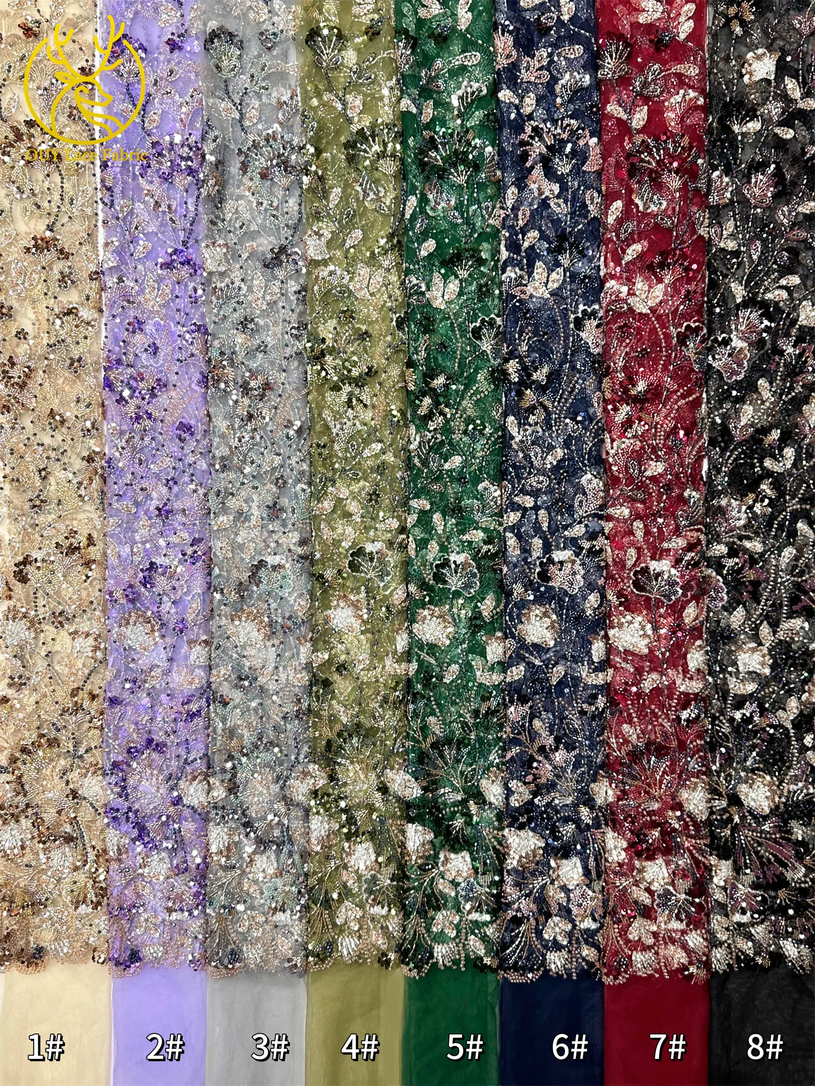 Luxuriöser afrikanischer schwerer Perlen-Spitzenstoff 2026, hochwertiger nigerianischer Tüll mit Pailletten, Spitzenstoff, Brautkleid, Haute Couture-Stoff – Detail 26