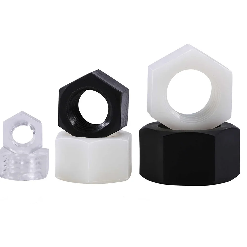 White/Black Nylon Insulated Hex Lock Nuts Nylon Plastic Hex Full Nuts Dia M2 M2.5 M3 M4 M5 M6 M8 M10 M12 M14 M16 M18 M20