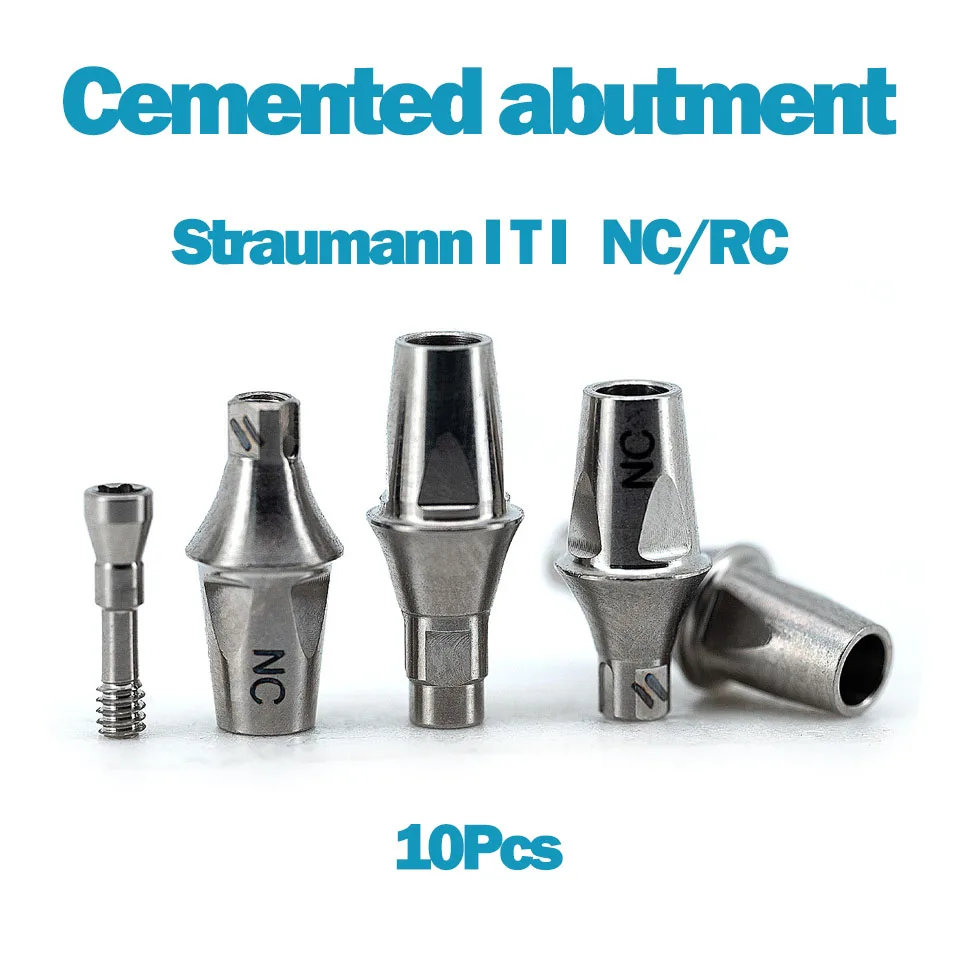 10Pcs Dental Titanium Stock Solid Straight Cemented Abutments for Straumann ITI NC RC Bone Level Crown Restorations Parts