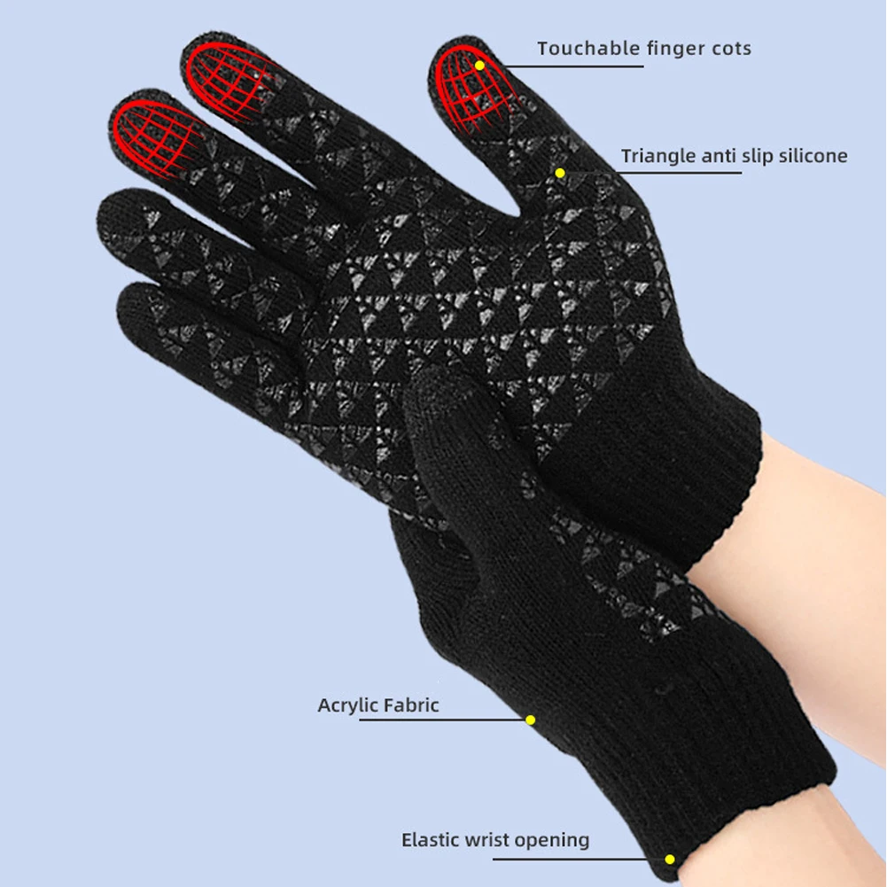 Women Electric Mitten Heated Gloves Full Finger Warmer USB Touch Screen Knitted Gloves Hand Warmer Riding Skiing Outdoor Sports