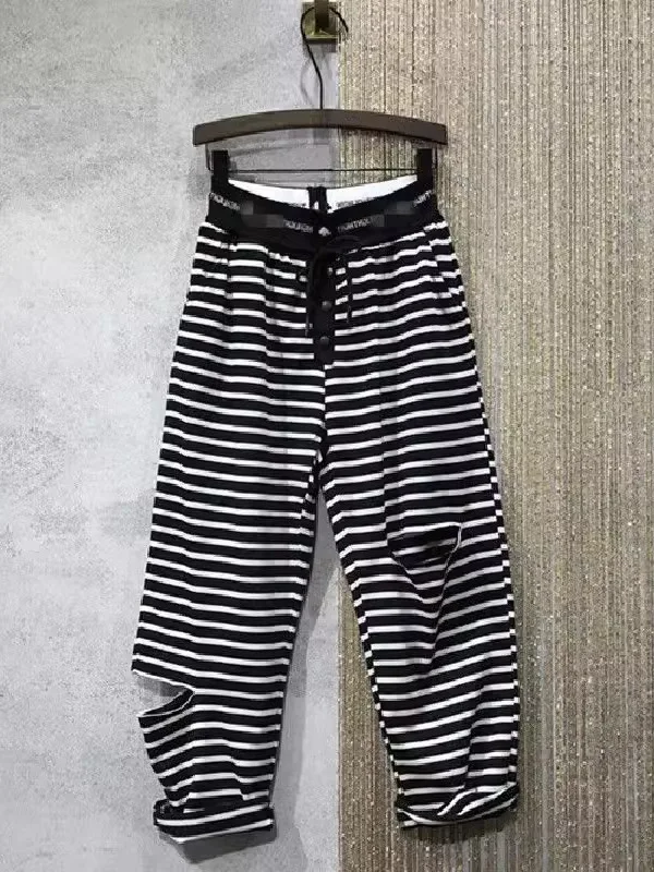 Spodnie w paski plus size, casualowe, z dziurami, męskie i damskie, luźne, proste nogawki, szerokie nogawki, długie spodnie, letnie, modne, wygodne, luźny krój...