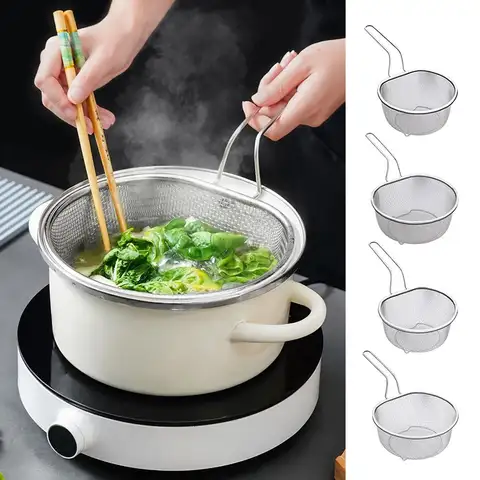 Durable Cooking Utensils Frying Filter Basket Long Handle Stainless Steel Deep Frying Mesh Hot Pot Strainer for Deep Frying