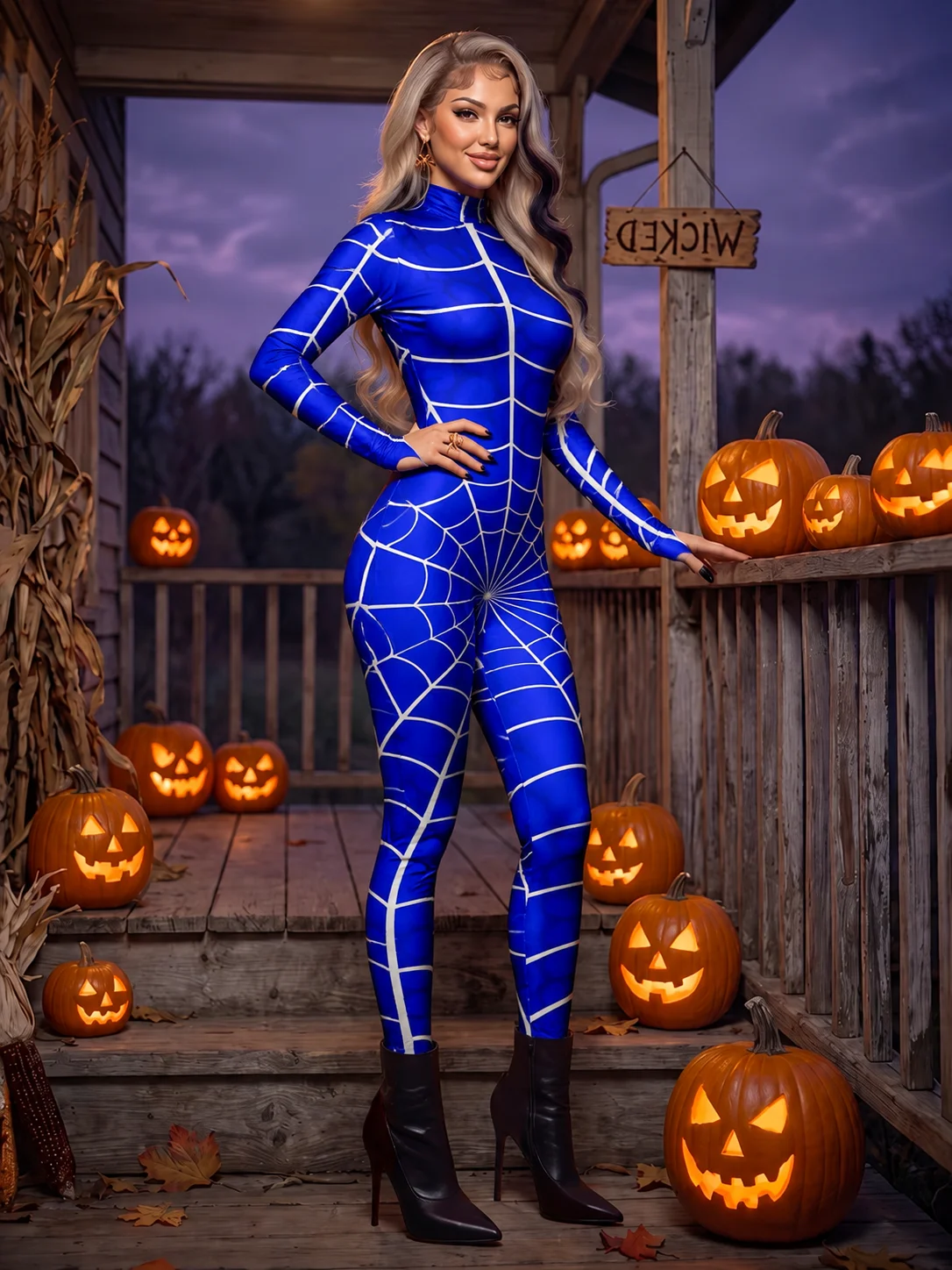 Zipper style tight fitting jumpsuit with long sleeves and slim fit suitable for theme party women's clothing