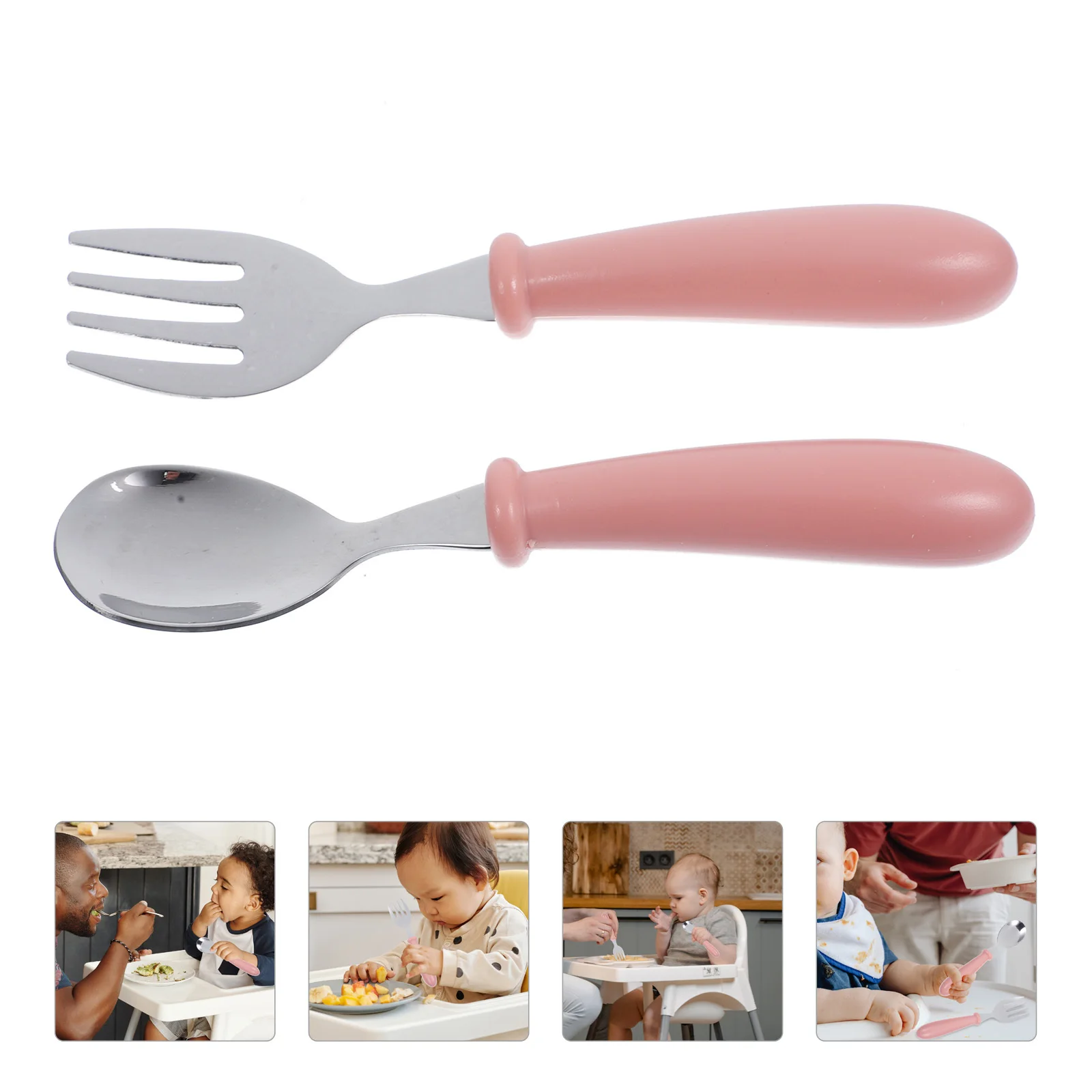 

1 Set Stainless Steel Feeding Spoon Fork Durable Lightweight Dishware Set For Kids Infant Spoon Storage Box Included