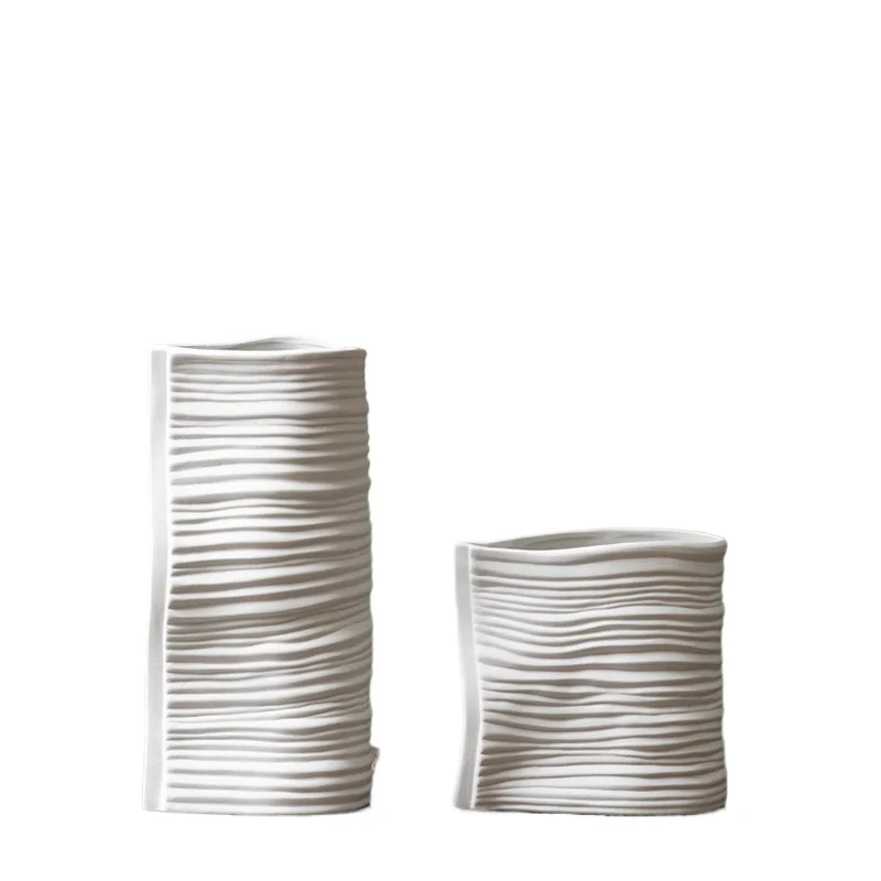 Modern Simple Luxury White Ceramic Vase Retro Desktop Floor Decoration Plain Color Flower Firing Ceramic Enamel