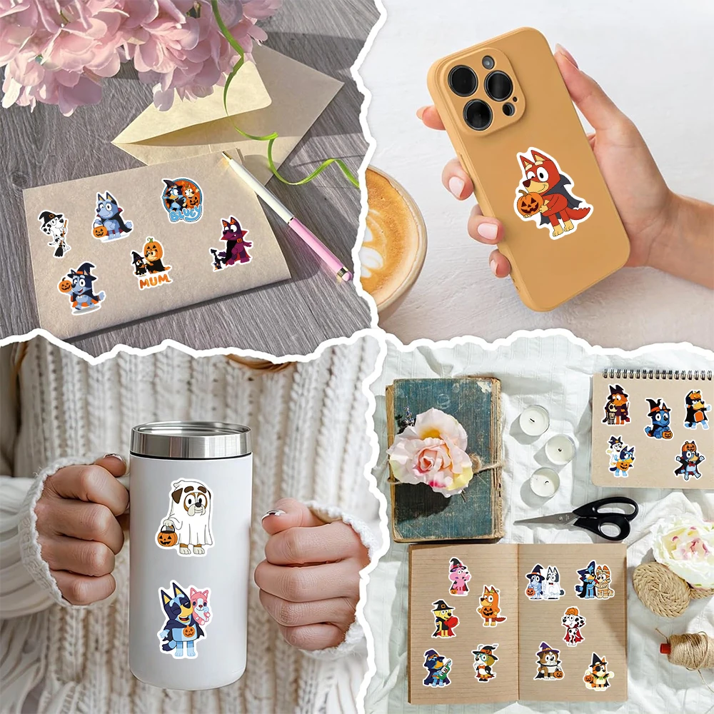 50 قطعة من ملصقات الرسوم المتحركة لعائلة الهالوين الزرقاء DIY للهاتف المحمول والأمتعة ولوح التزلج على الجدران شارات ممتعة للأطفال