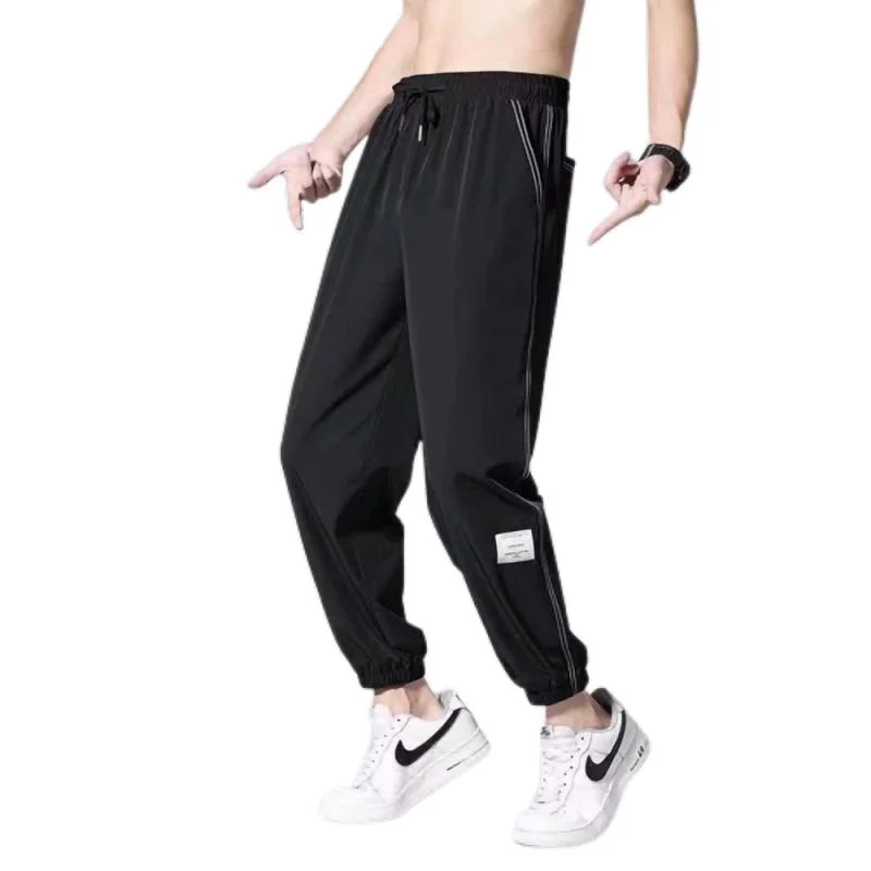 Men's Summer Ice Silk Thin Spor Casual Long Pants Outerwear Trendy Brand Nine-Point Korean Version Cuffed Pants