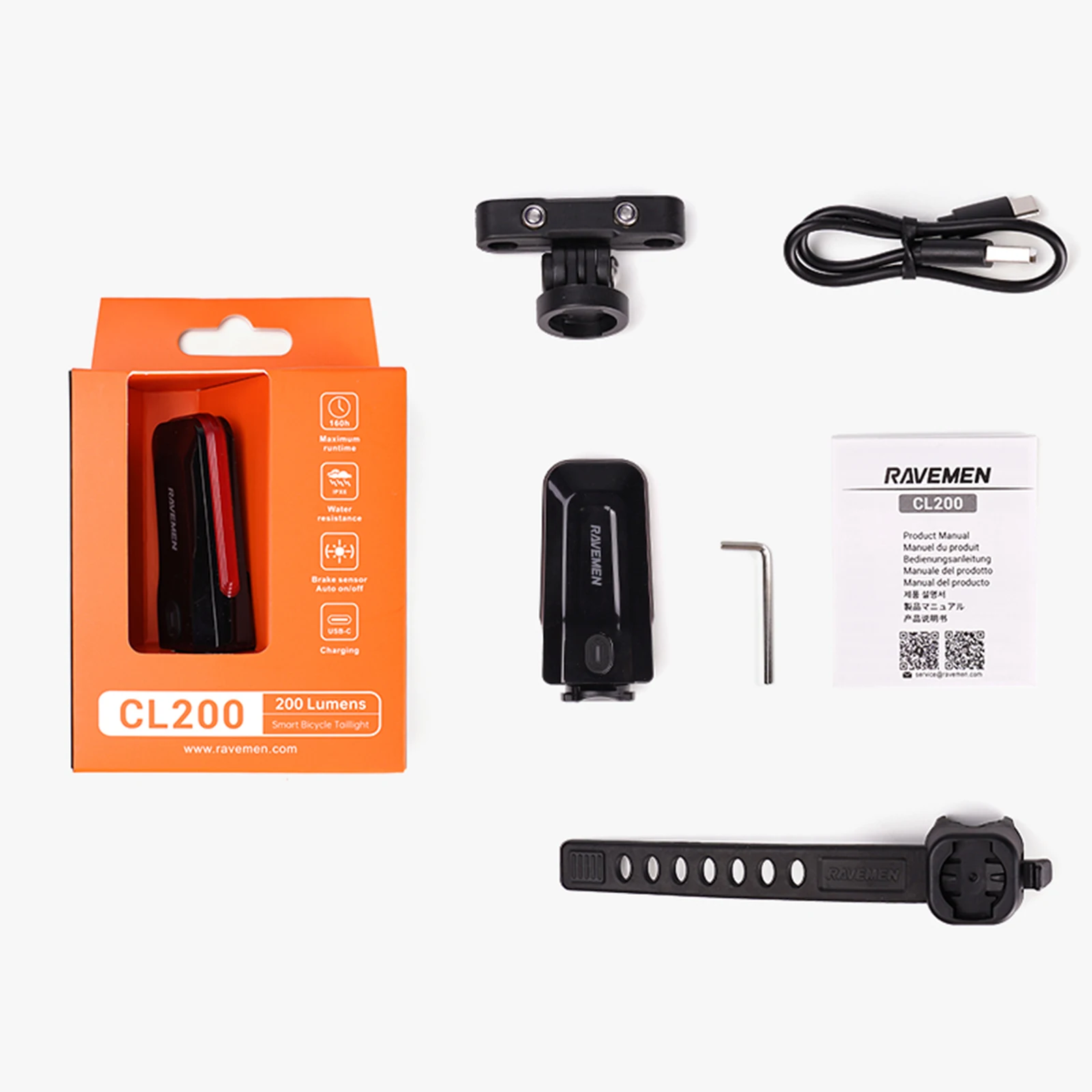RAVEMEN CL200 Bike Rear Light Bicycle LED Taillight Rechargeable 700mAH Auto On-off Brake Sensor Side Visibility Waterproof IPX6