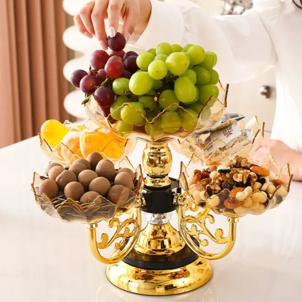 New PET Fruit Bowl with 5 Bowl Rotating Fruit Tray Light Luxury European Style Fruit Plate Stand Office
