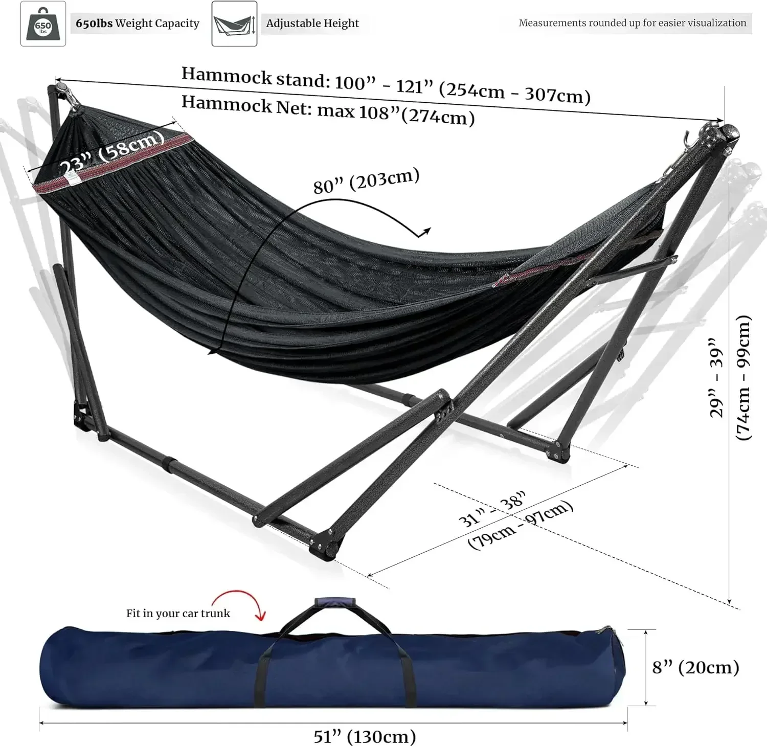 [Best Seller, Buy Now!]High quality Hammock Stand 600 lbs Capacity, Instant 20s Foldable, 2 Person Camping Revolutionary Portab