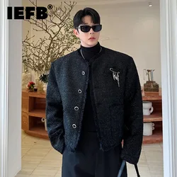 IEFB Korean Style Men's Jackets Collarless Tassel Metal Design Solid Color Single Breasted Loose Solid Color Male Coats 9C8432