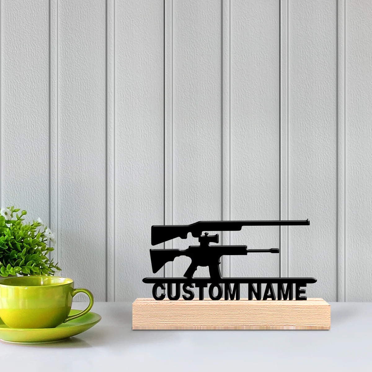 1pc Personalized Custom Gun Metal Statue With Wooden Base Tabletop Decor Adventure Desk Sculpture Gift For Hikers Campers Nature
