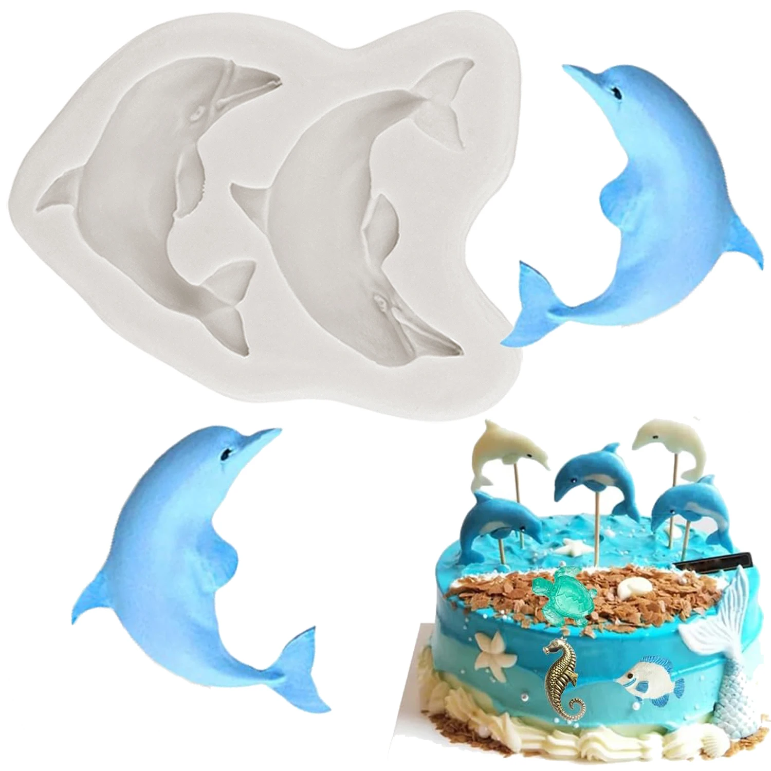 

3D Dolphin Silicone Mold Cupcake Topper Fondant Molds DIY Cake Decorating Tools Candy Polymer Clay Chocolate Gumpaste Moulds