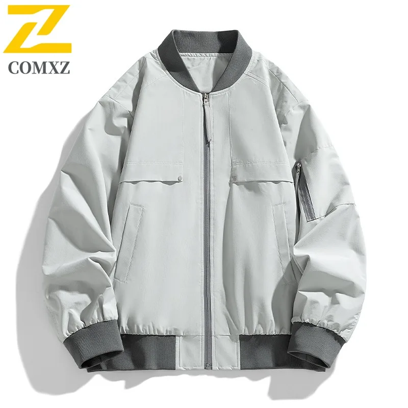 COMXZ Men Jacket Baseball Collar Classic Windproof Breathable Outdoor Street Fashion Outerwear Jogging Hiking Lightweight Coat