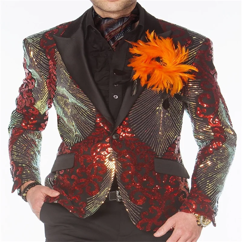 Costumes de luxe à paillettes pour hommes, Blazer, veste de Tuxedos de mariage sur mesure, tenue de bal formelle, 1 pièce