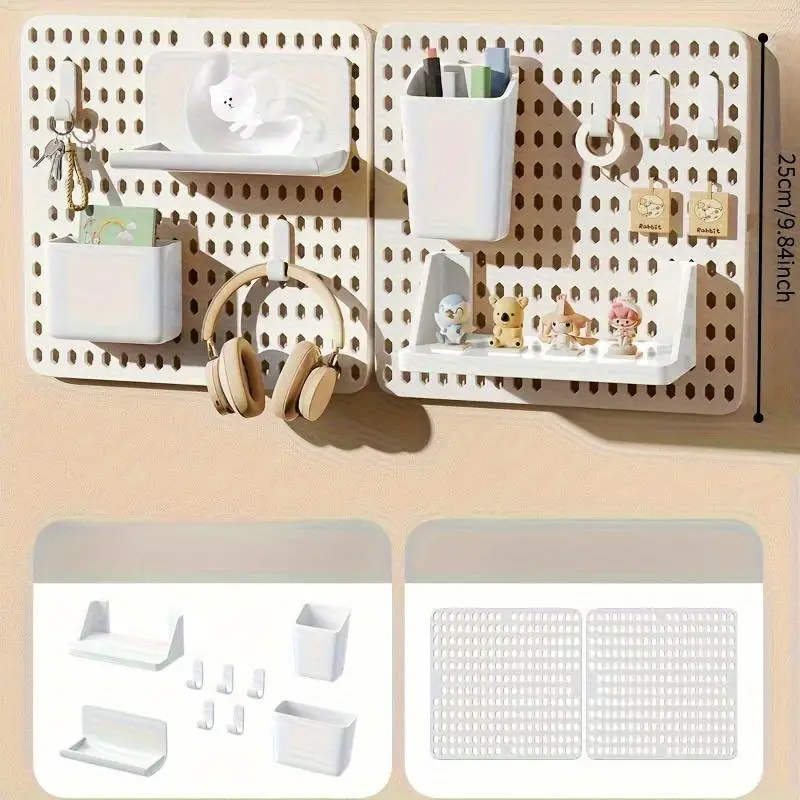

Multifunctional No-Drill Pegboard Wall Organizer Upgraded Thickened Perforated Board Storage Rack Hooks Shelves