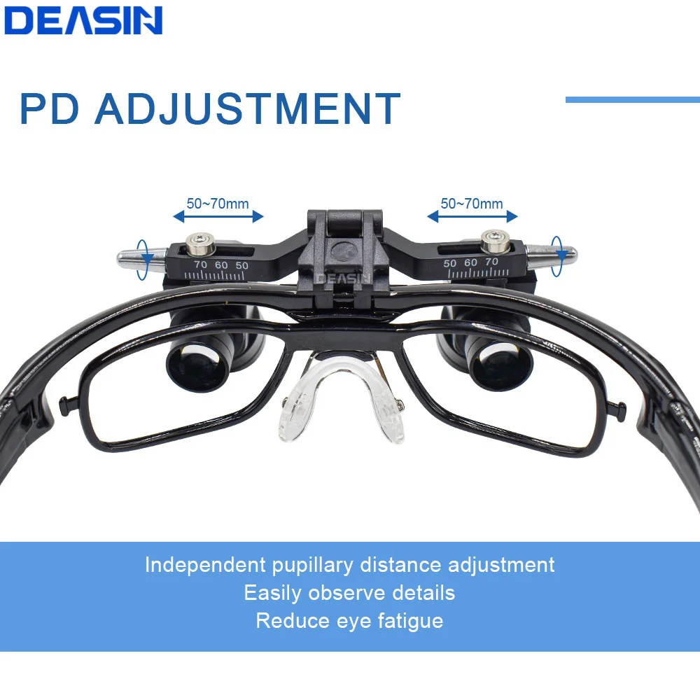 DEASIN 5X Dental 48° Loupes Magnifier Medical working distance Adjustable Binocular 350-550mm Surgery Magnification