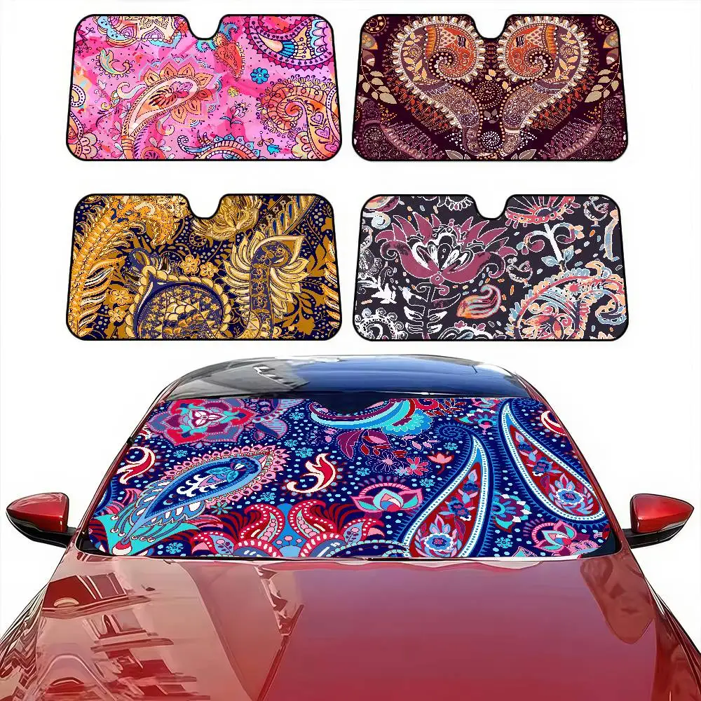 

Paisley Print Car Windshield Sunshade - 3D Plaid, 70x130cm, Solar Protection, Novelty Front Window Visor
