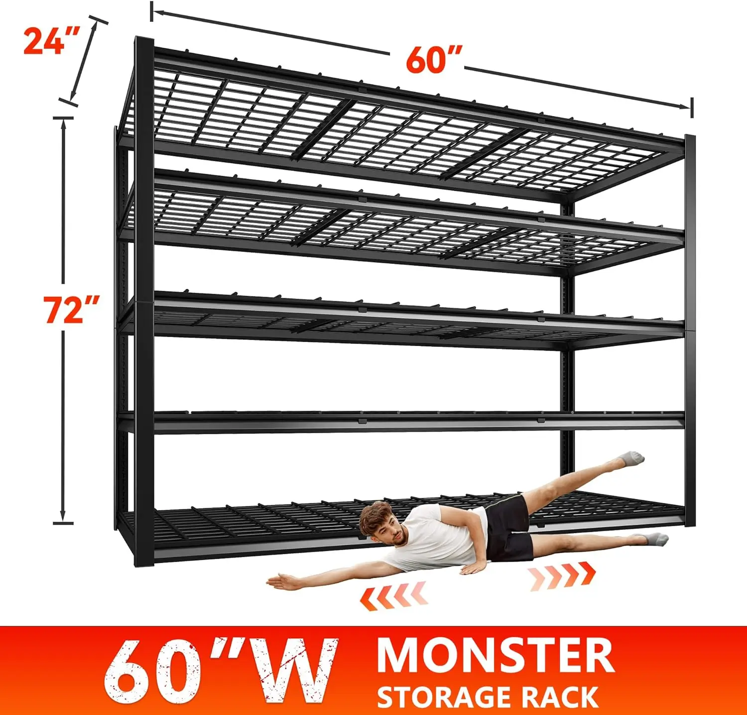 ชั้นวางของในโรงรถ60 "W ชั้นเก็บของหนัก3000LBS ปรับได้5ชั้นชั้นเหล็กสำหรับเก็บของในโรงรถ