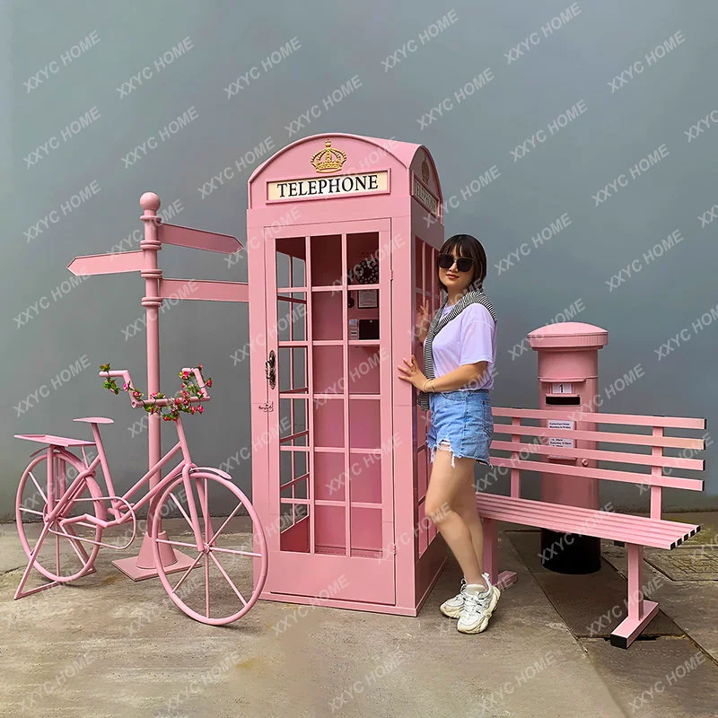 

Telephone Booth Decoration Retro Wrought Iron Net Red Props Model Road Sign Bench Mall Bar Large Decoration