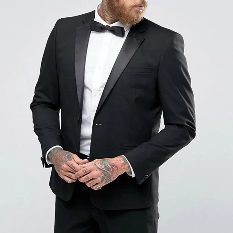 2 Piece Black Formal Wedding Tuxedo for Groom Slim Fit Men Suits with Notched Lapel Male Fashion Jacket Pants Custom Costume