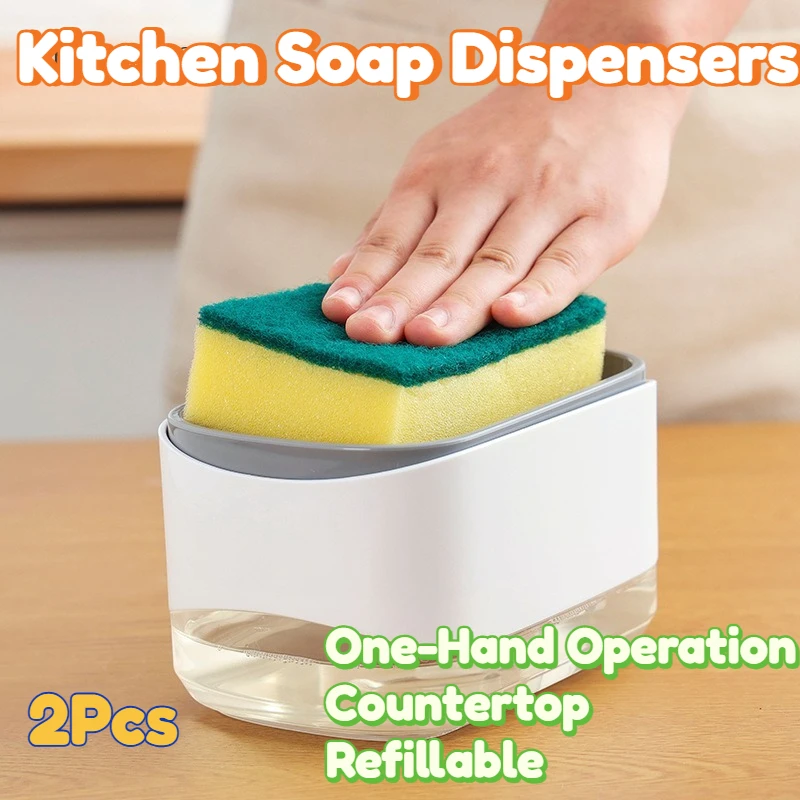 

Диспенсеры для кухонного мыла: без беспорядка, управление одной рукой, ручной насос, настольные, многоразовые, экономия усилий, портативные, прочные, 2 шт.