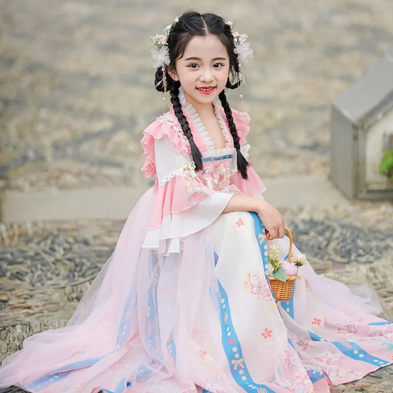 Vestido de princesa Hanfu tradicional para niñas, traje de Cosplay, ropa Tang para niñas, estilo chino Vintage, lindo