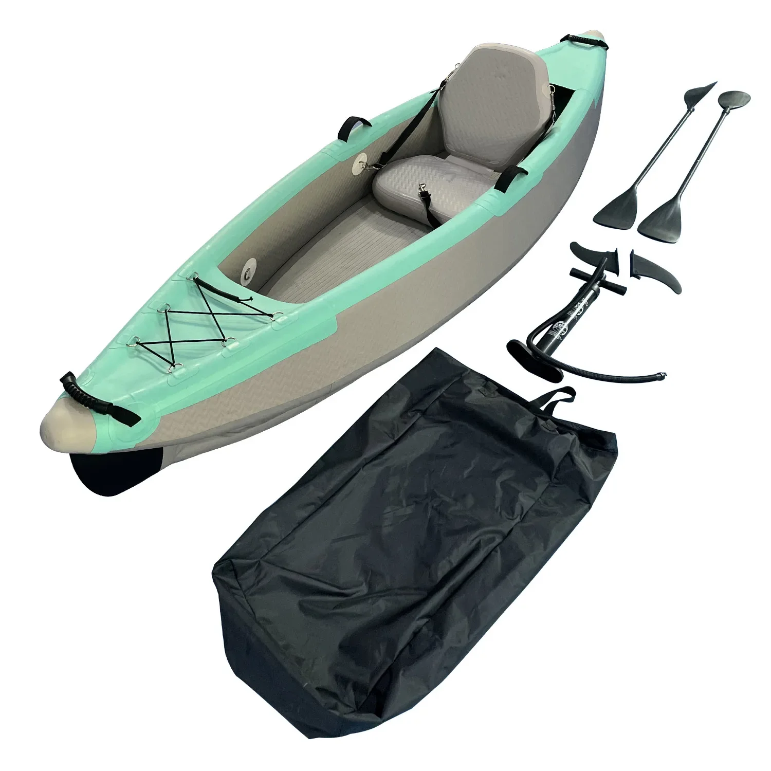 

High-quality 12-foot inflatable kayak PVC hull material, suitable for 1-person lake fishing, with 13 accessories
