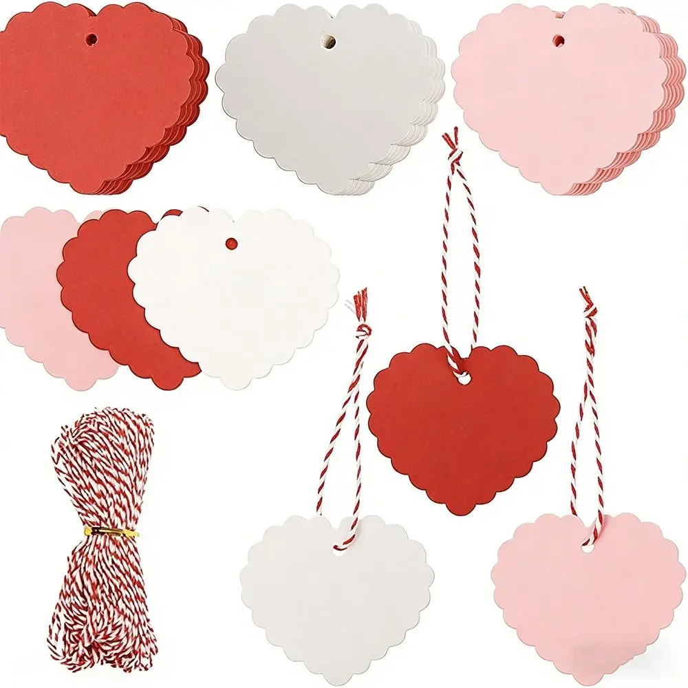 

100pcs DIY Valentine's Day Tags Hanging Decoration Heart Shape Blank Gift Labels Red Pink Paper Heart Shaped Cards