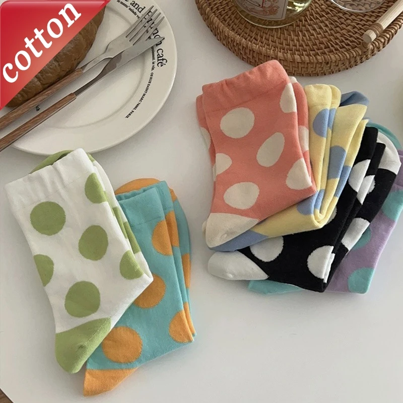 

5 Pairs Ladies' Socks Pack Korean Dopamine Polka Dot Sweet Versatile Comfortable High-quality Cotton Socks For Girl Wholesale