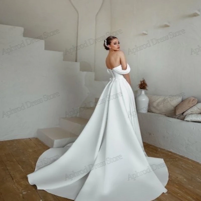 Graziosi abiti da sposa a-line semplici abiti da sposa al largo della spalla abiti in raso per la festa formale elegante 2024 Vestidos De Novia