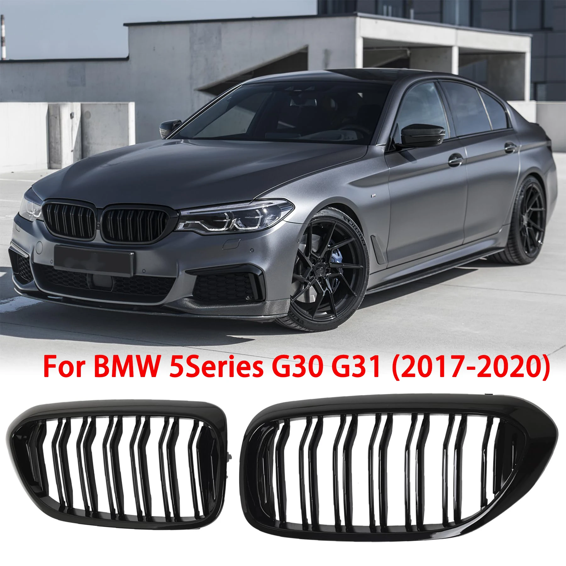 

G30 G31 Grille Front Kidney Grille Double Slats Glossy Black G30 Grille For 2017 2018 2019 2020 2021-2023 BMW 5 series 530e 530e