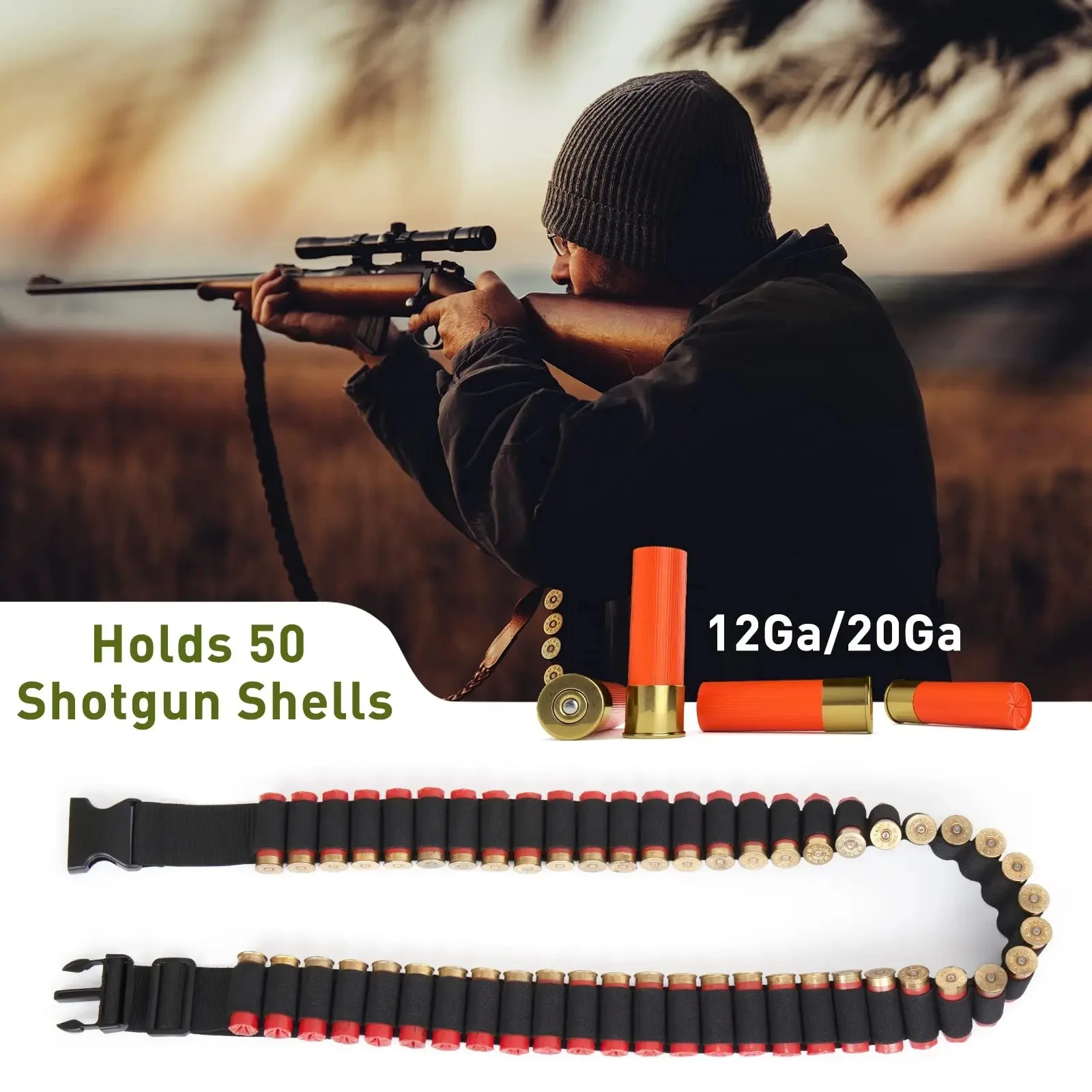 

Outdoor Hunting 50 Rounds Shotgun Shell Holder Tactical Shotgun Shell Bandolier 12 Gauge Shotgun Fit for 12GA/20GA Ammo