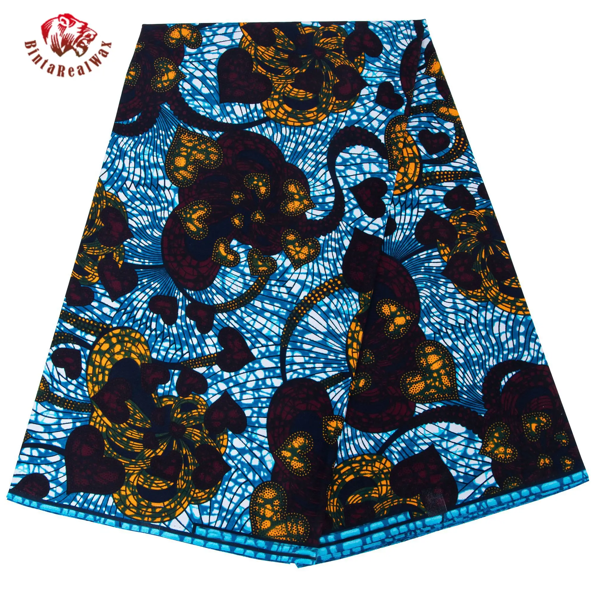

African Wax Print Fabric Vibrant Blue Gold Floral Pattern, High-Quality Cotton Ankara Fabric for Dress, Skirt, Headwrap 24FS1614