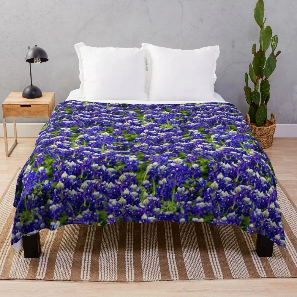 Bluebonnet Flannel Throw Blanket Beautiful Purple Flowers for Couch Bed Sofa King Queen Full Size Cozy Soft Warm Blanket Gifts