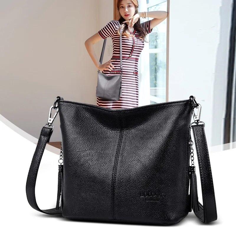 

Durable PU leather women's single-shoulder bag, Korean version large-capacity bucket bag, simple crossbody handbag