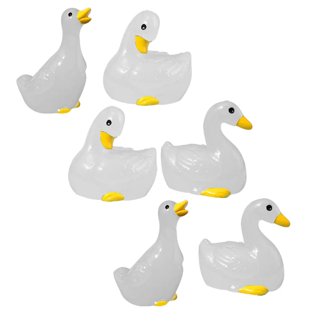 

6 Pcs Mini Ducks Resin Garden Landscape Decoration Moss Tiny Figures Glow The Dark