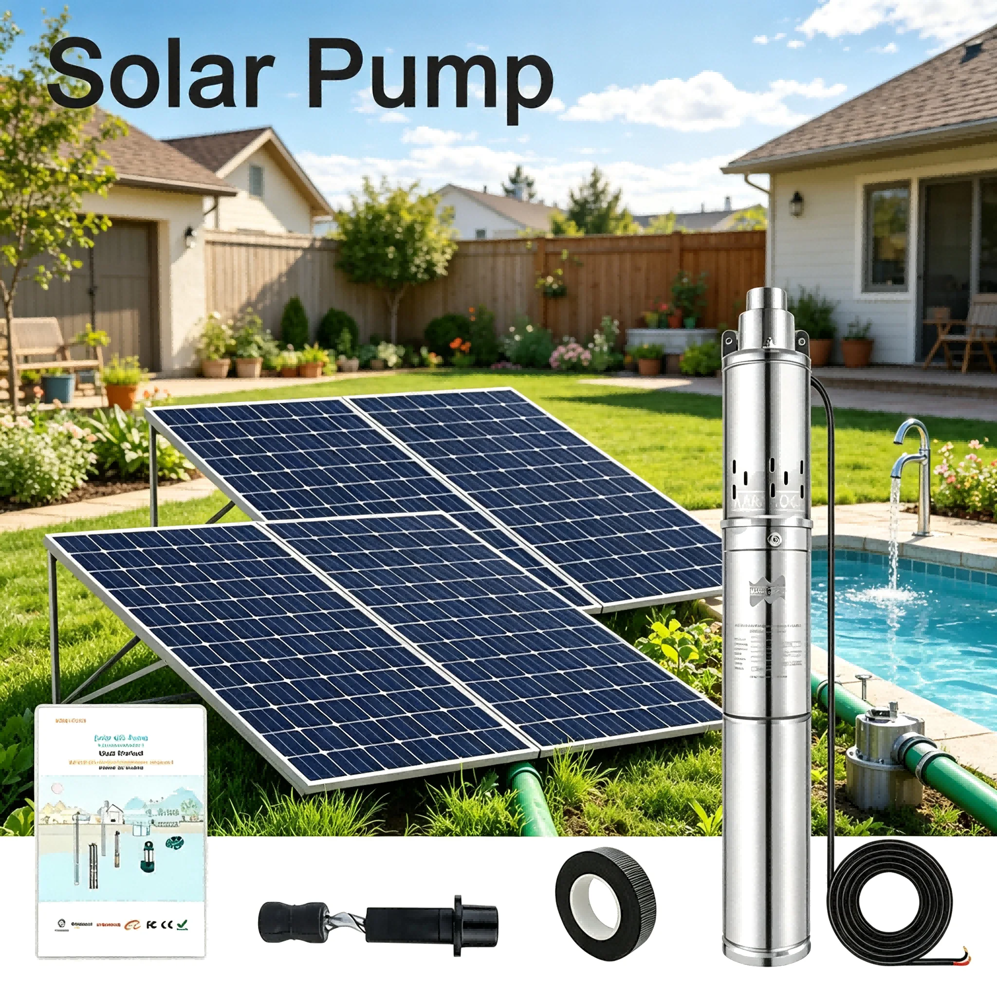 150W 24V Solar DC Household Deep Well Pump With Built In Controller Water Flow Rate 2T/H Solar PV Irrigation Submersible Pump