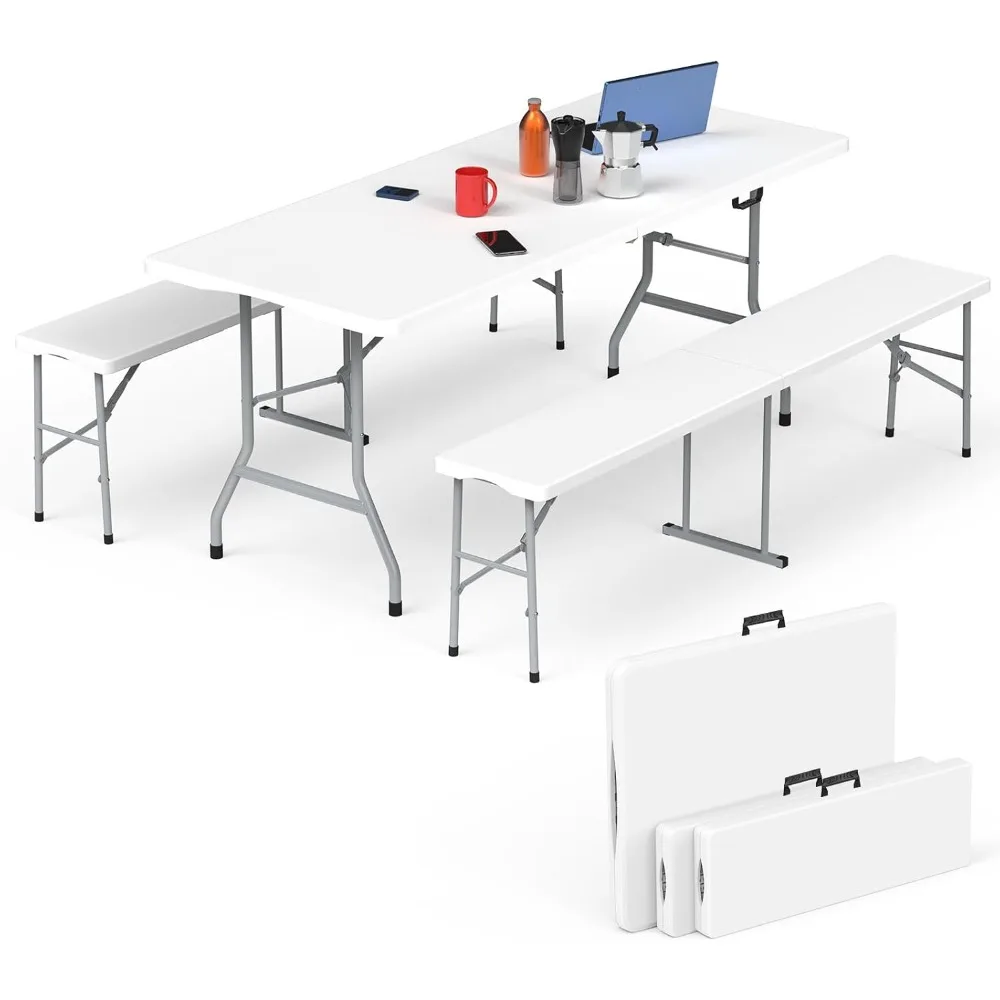 

Складной стол, набор столов для пикника, 6-футовый походный стол с 2 скамейками, портативная складная мебель для использования в помещении на открытом воздухе для работы Meetin