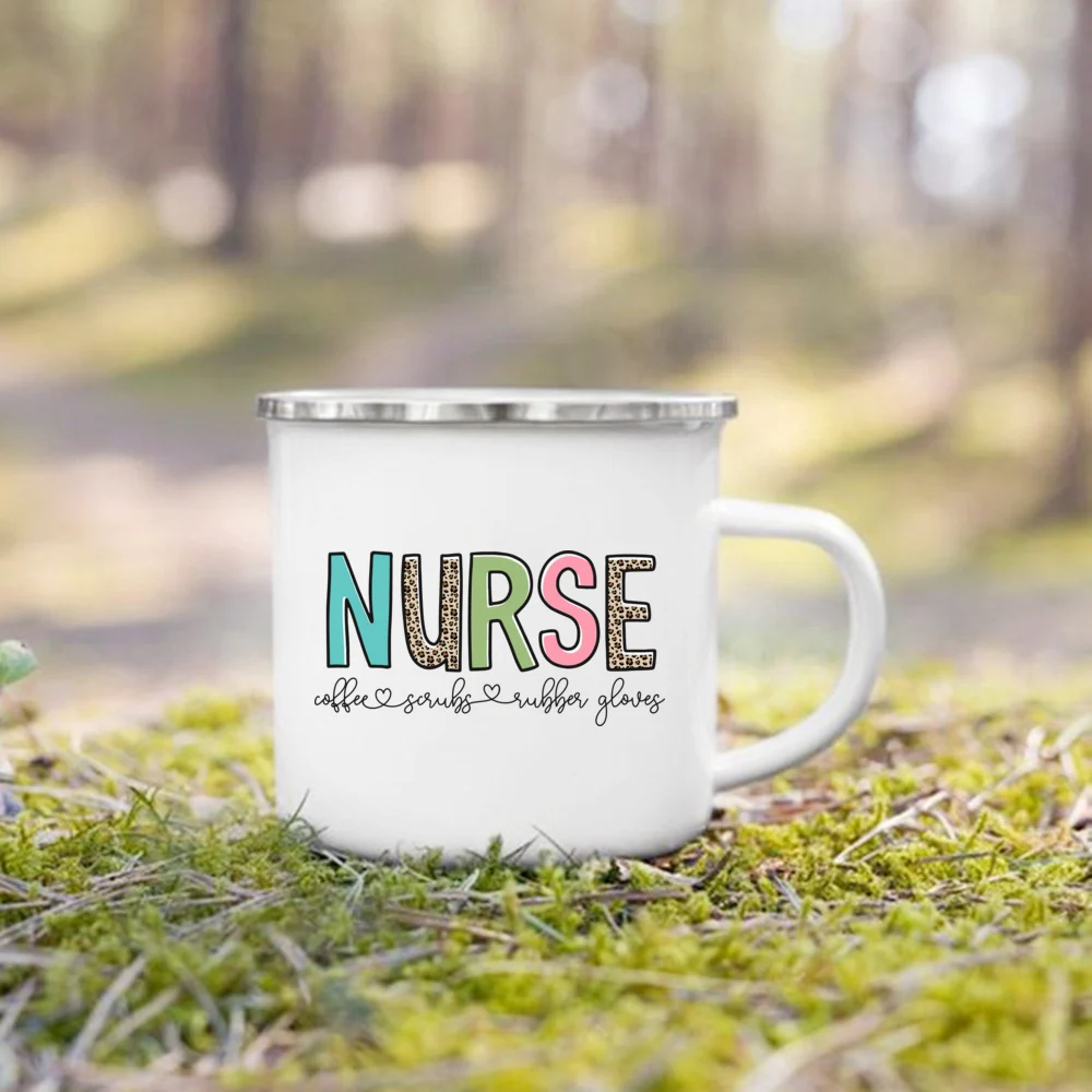 Nurse Life Print Mugs Creative Coffee Cups Drinks Dessert Breakfast Milk Cup Enamel Mugs Handle Drinkware Best Gifts for Nurse